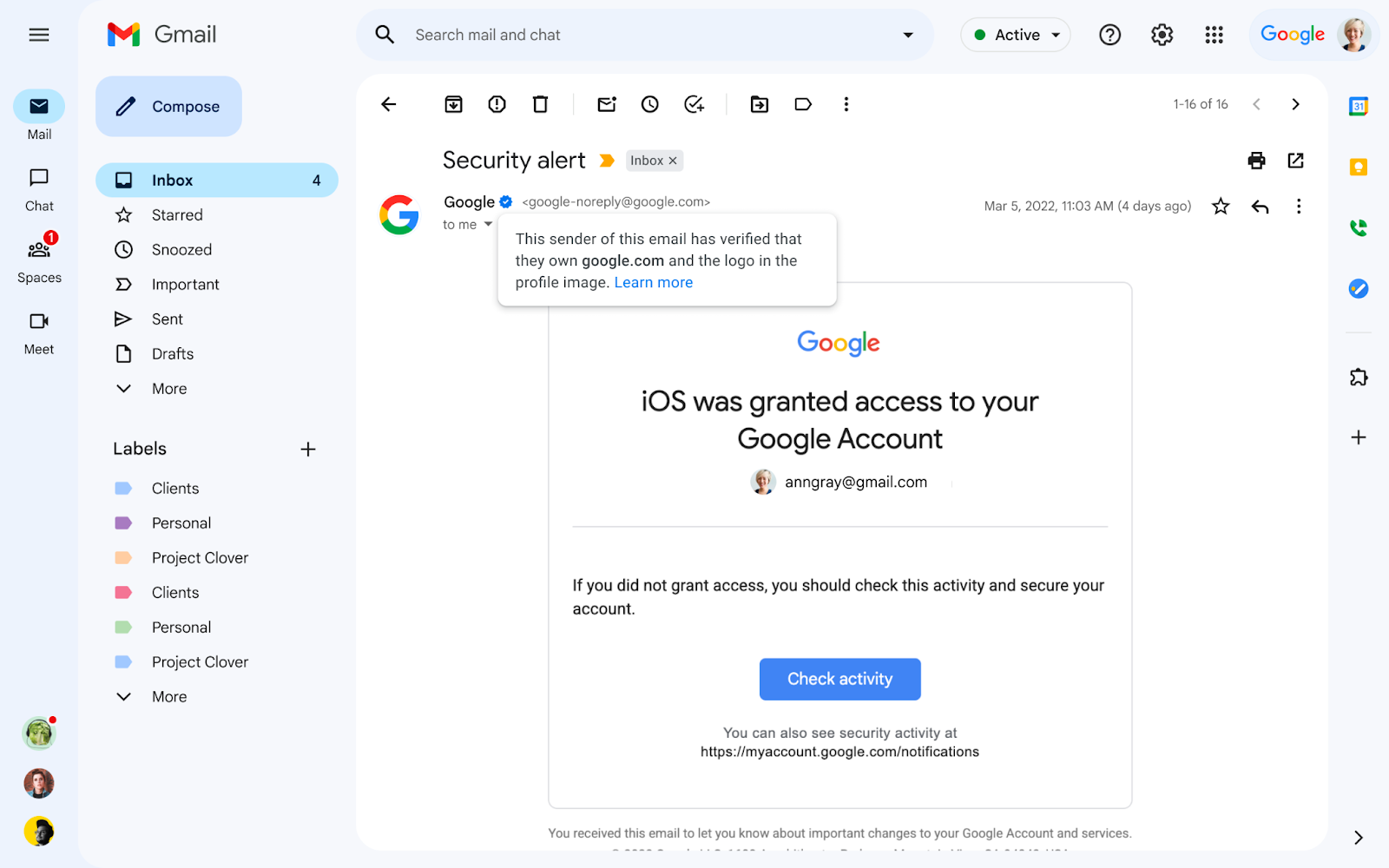 Google додає сині галочки в Gmail