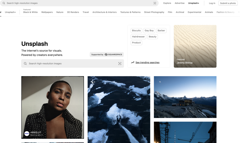 вид платформы unsplash